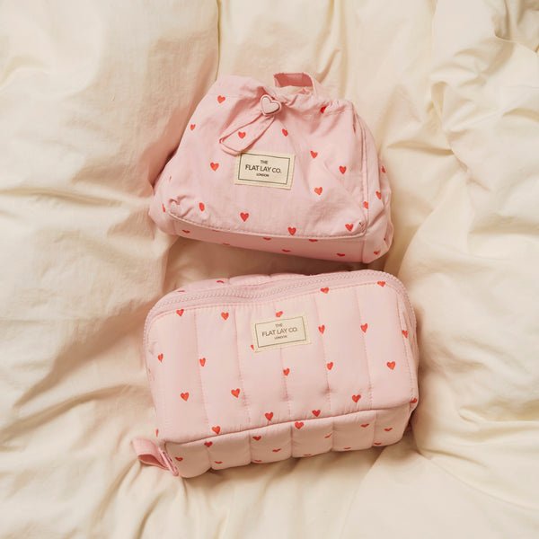 Marshmallow Flat Lay Makeup Box Bag - Sweet Pink Hearts