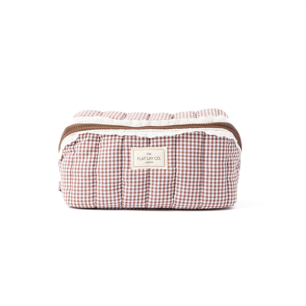 Marshmallow Box Bag & Brush Case Bundle - Mocha Gingham