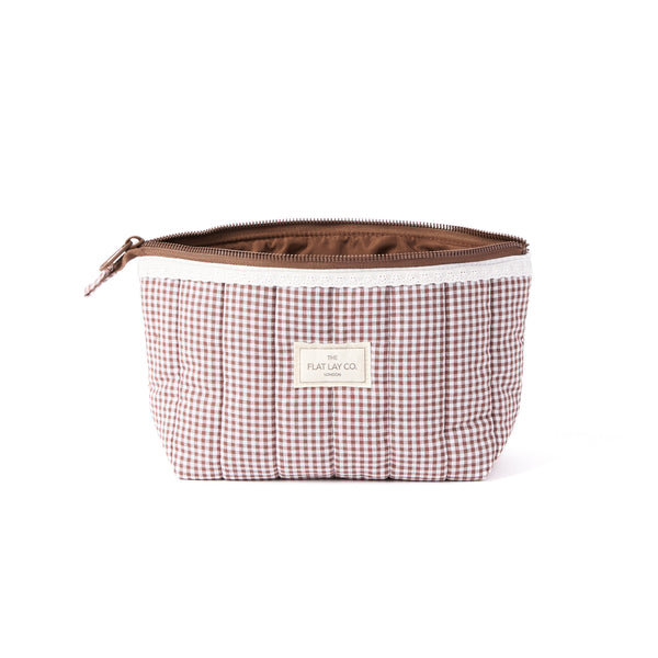 Padded Essential Makeup Pouch - Mocha Gingham
