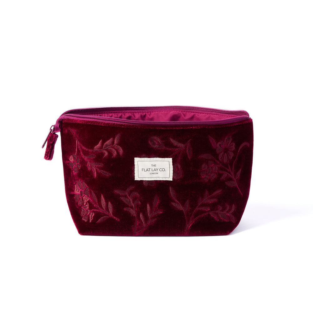 Essential Makeup Pouch - Dark Cherry Bloom Velvet