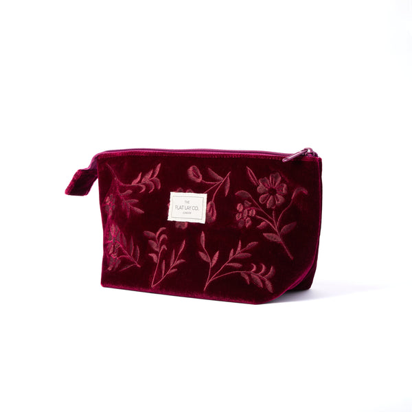 Essential Makeup Pouch - Dark Cherry Bloom Velvet