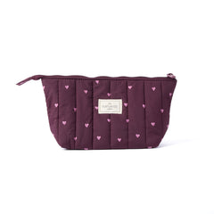 Padded Essential Makeup Pouch - Chocolate Plum Hearts