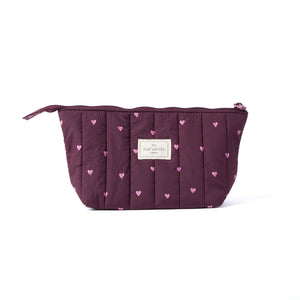 Padded Essential Makeup Pouch - Chocolate Plum Hearts