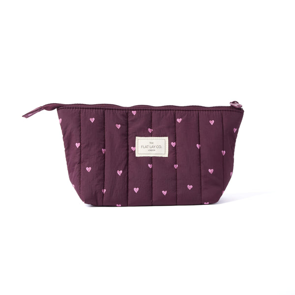 Padded Essential Makeup Pouch - Chocolate Plum Hearts