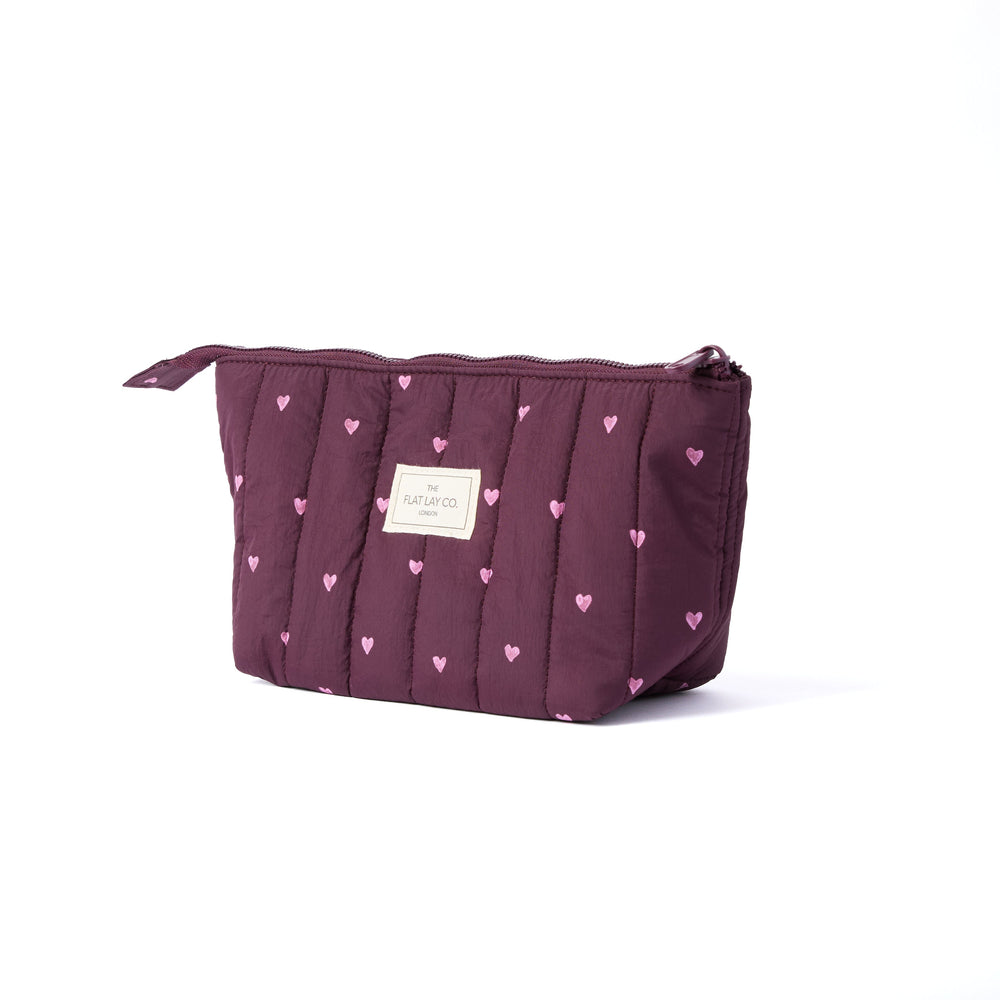 Padded Essential Makeup Pouch - Chocolate Plum Hearts