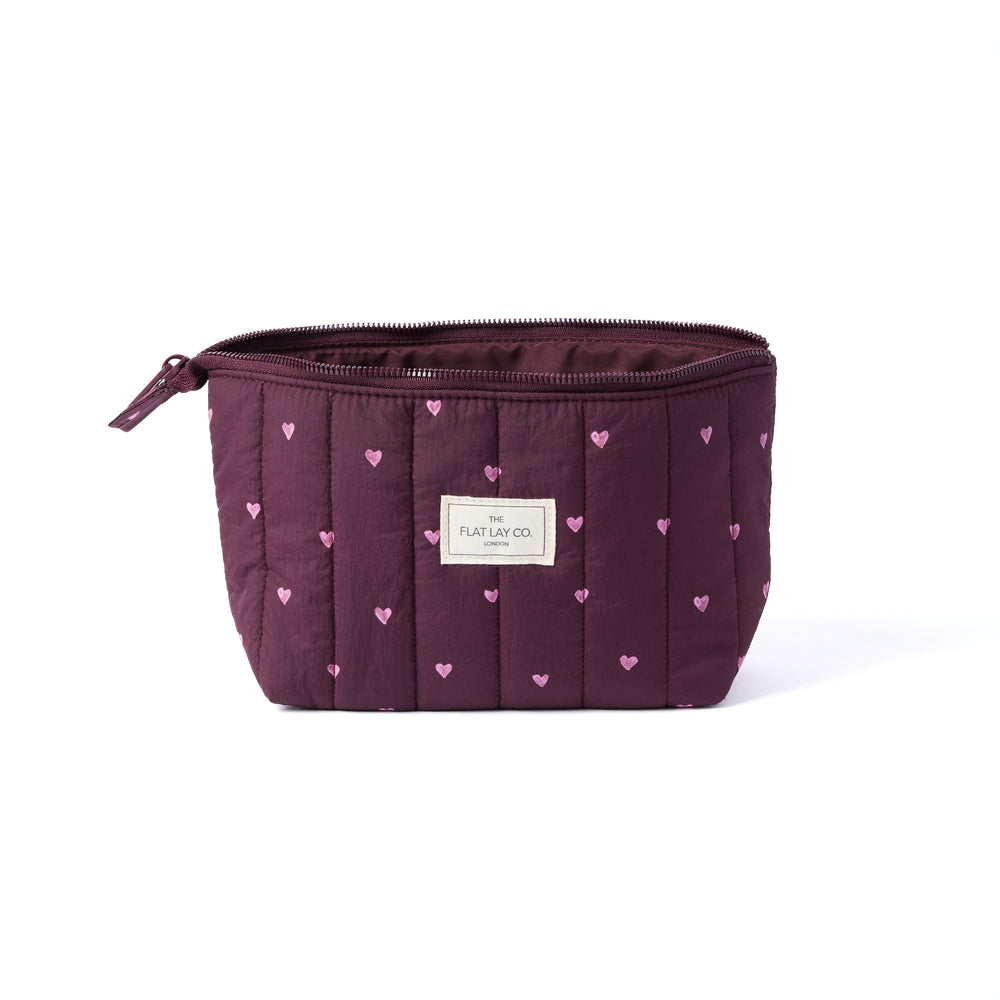 Padded Essential Makeup Pouch - Chocolate Plum Hearts
