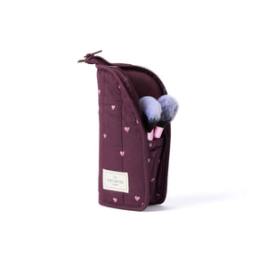 Marshmallow Box Bag & Brush Case Bundle - Chocolate Plum Hearts
