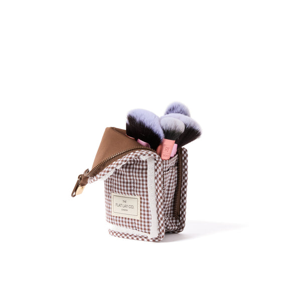 Marshmallow Box Bag & Brush Case Bundle - Mocha Gingham