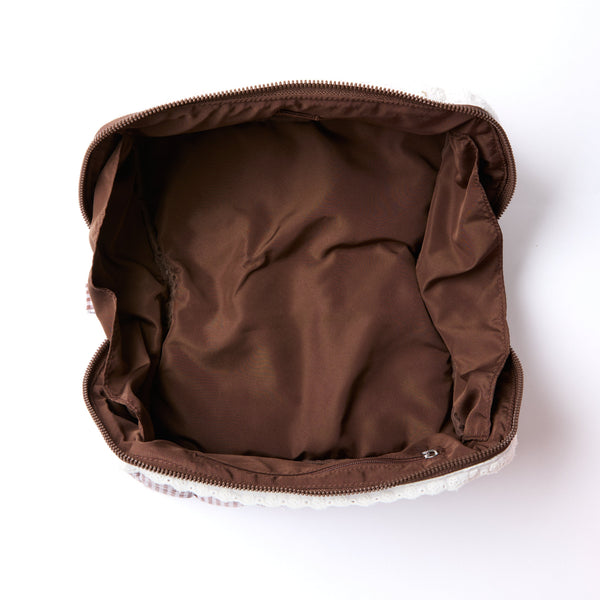 Marshmallow Flat Lay Makeup Box Bag - Mocha Gingham