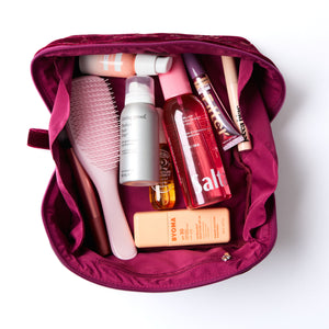 Flat Lay Makeup Box Bag - Dark Cherry Bloom Velvet