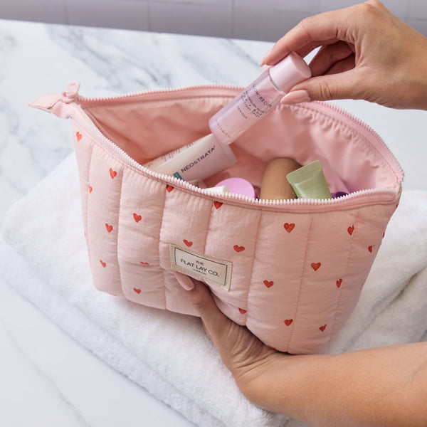 Padded Essential Makeup Pouch - Sweet Pink Hearts