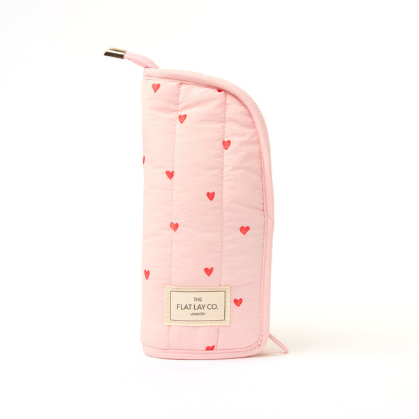 Padded Standing Makeup Brush Case - Sweet Pink Hearts