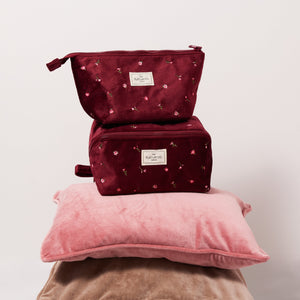 Essential Makeup Pouch - Ditsy Roses Burgundy Embroidered Velvet