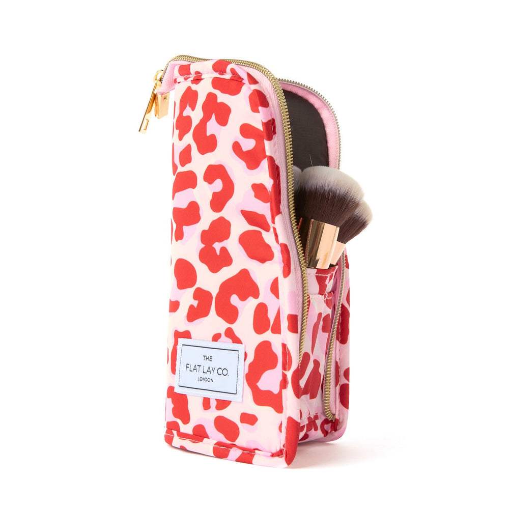 Standing Makeup Brush Case - Pink Leopard Print